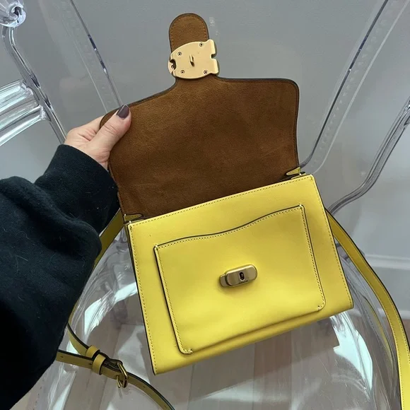 COACH Tabby Top Handle Leather Satchel in Brass/Retro Yellow - Picture 3 of 7